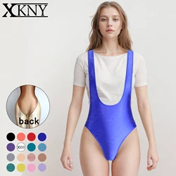 XCKNY Satin Glossy swimsuit Sexy Fitness clothes silky Bodysuit Beach Women  Shiny Vest crotch One-piece Casual sportswear