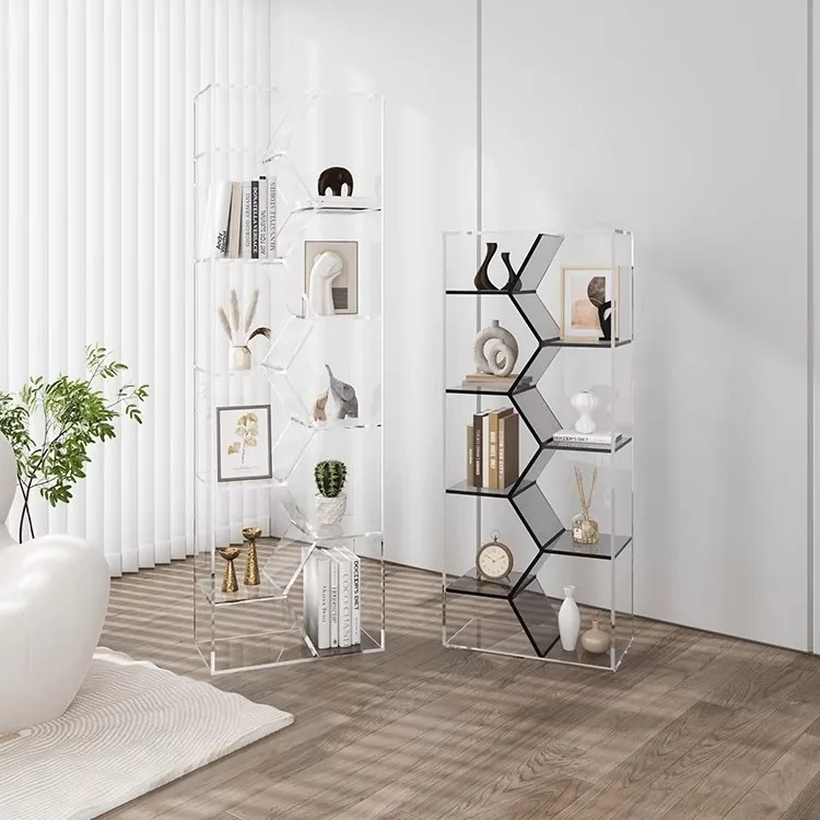 Light luxury household transparent bookcase Solid wood small bookshelf Simple floor shelf combination Integrated wall storage ca