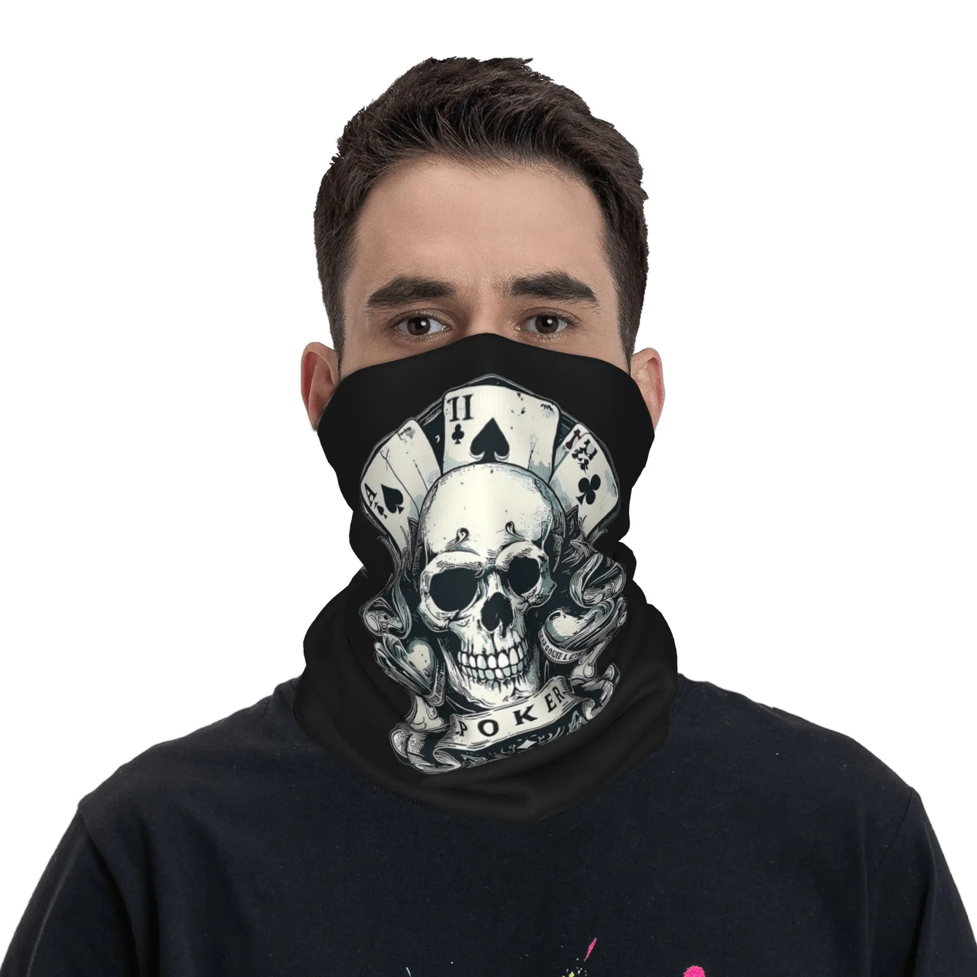 

Poker Skull Bandana Neck Gaiter Printed Wrap Scarf Headwear Cycling for Men Women Adult All Season