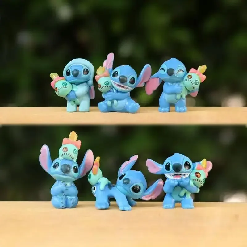 6 szt. Figurki Lilo i Stitch Kolekcja Modelów Kreskówkowych Anime Ozdoba na Biurko Dekoracja Tortu Urodzinowego Zabawki dla Dzieci Prezenty