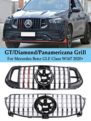 For Mercedes Benz W167 GLE-Class Front Racing Bumper Grille Upper Cover GLE350 GLE450 2020+ GT Diamond Sports AMG Style Grill