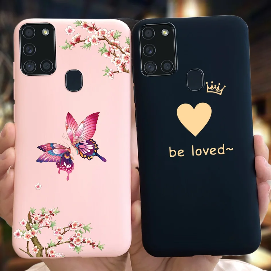 For Samsung Galaxy A21s Case A217 SM-A217F Phone Case Cute Heart Butterfly Shockproof Silicone Cover For Samsung A21s A 21S Capa