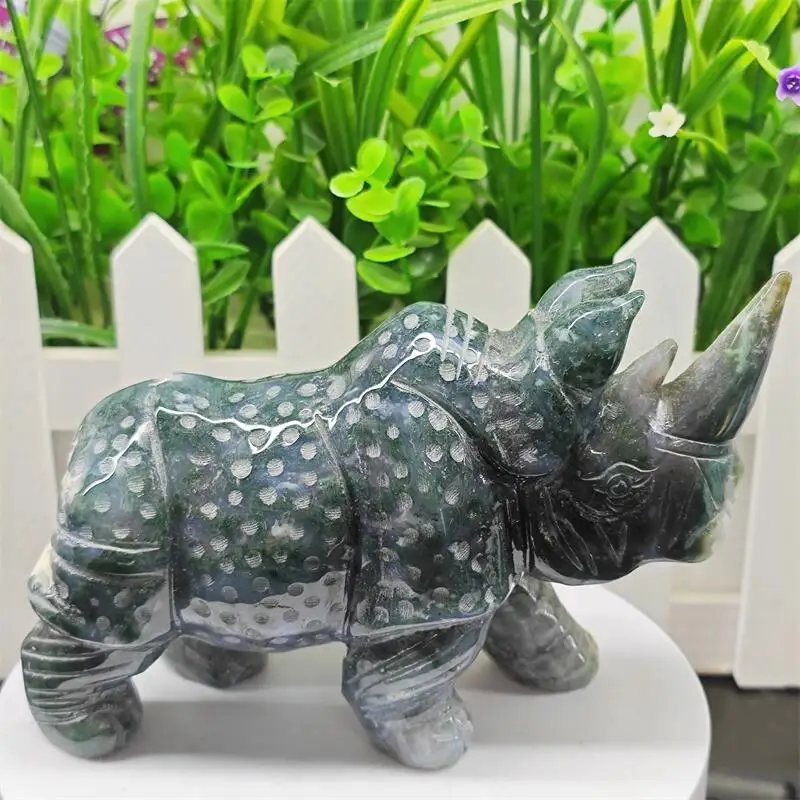 Natural Ocean Jasper Rhinoceros Carving Healing Stone Energy Gemstone Cute Home Office Decoration Holiday Gift 1PCS