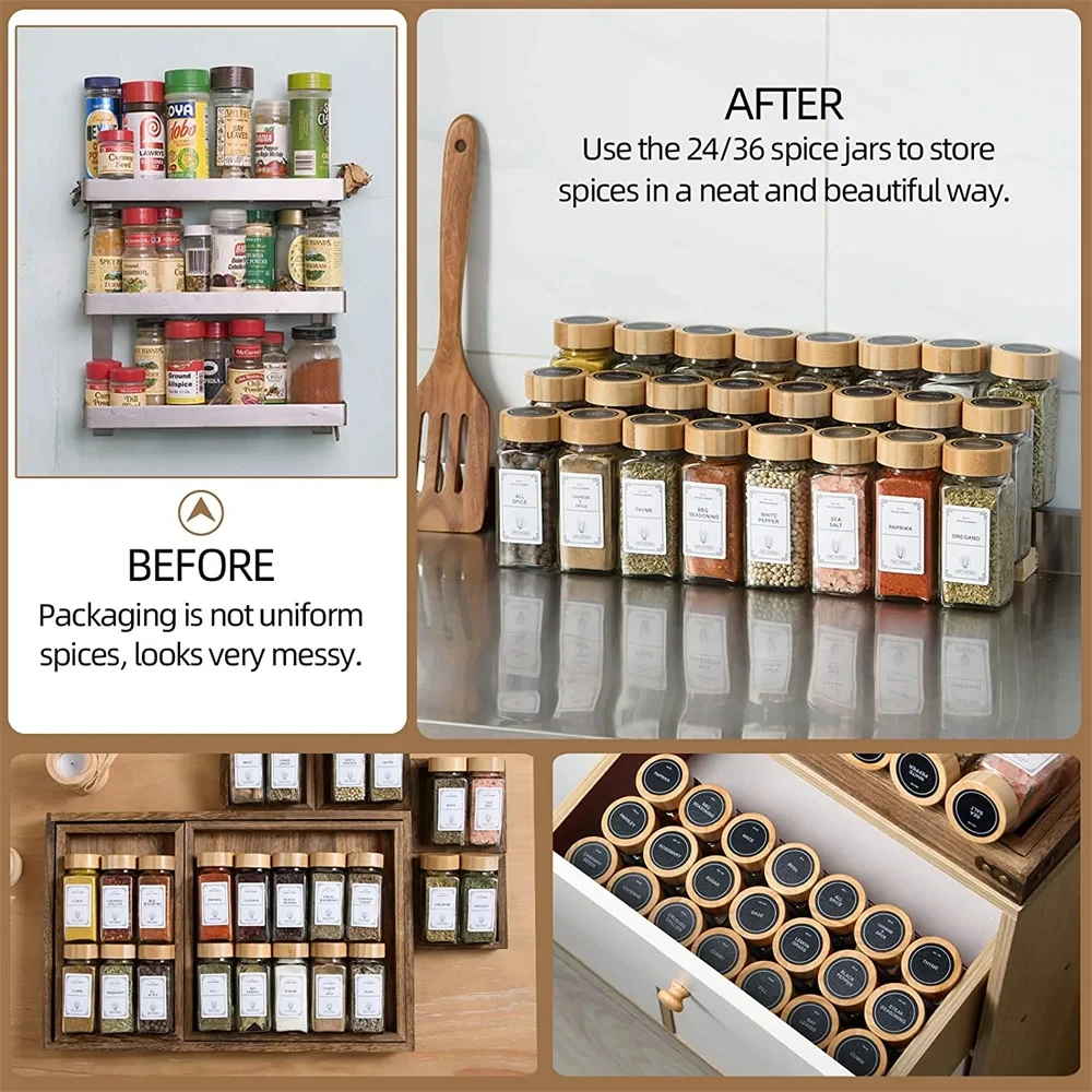 

Glass Jars Spice Jar Set 6/12 PCS Glass Spice Jars with Bamboo Lids Seasoning Jars Organizer Storage Bottles for Spice Rack