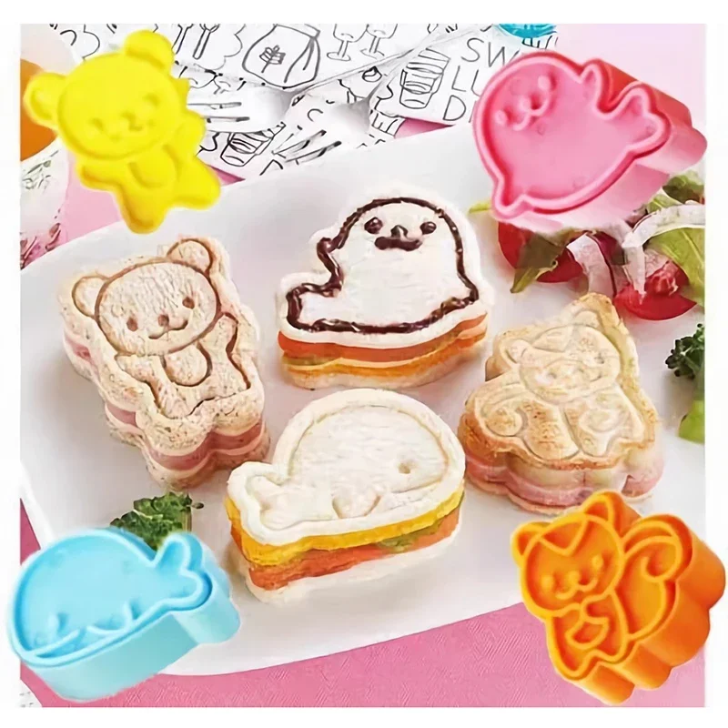 4/5Pcs Rice Ball Cookie, Small Animal Mini Sandwich Mold, Children's Cookie Mold Set PP Plastic Material Baking Accessories