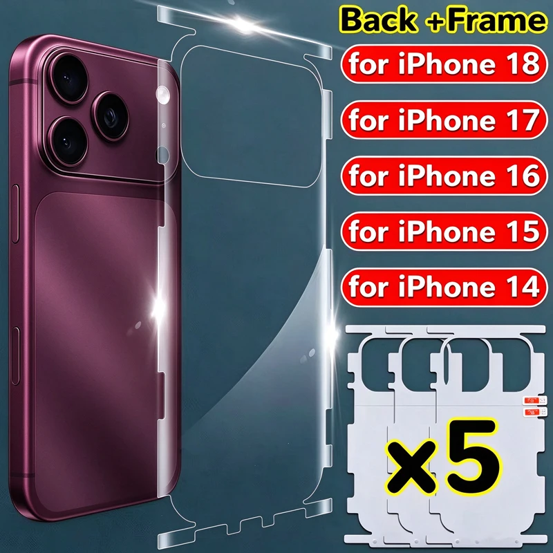 For iPhone18 Pro Max Back Frame Hydrogel Film for iPhone 18 17 16 15 14 13 Border Stickers Full Cover Back Side Protective Cover