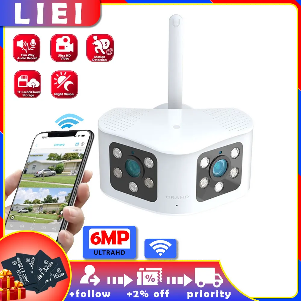 

LIEI 4K 6MP Dual Lens Panoramic WIFI Camera 180° Wide Viewing Angle AI Human Detection 5MP IPC360 Home Surveillance IP Camera