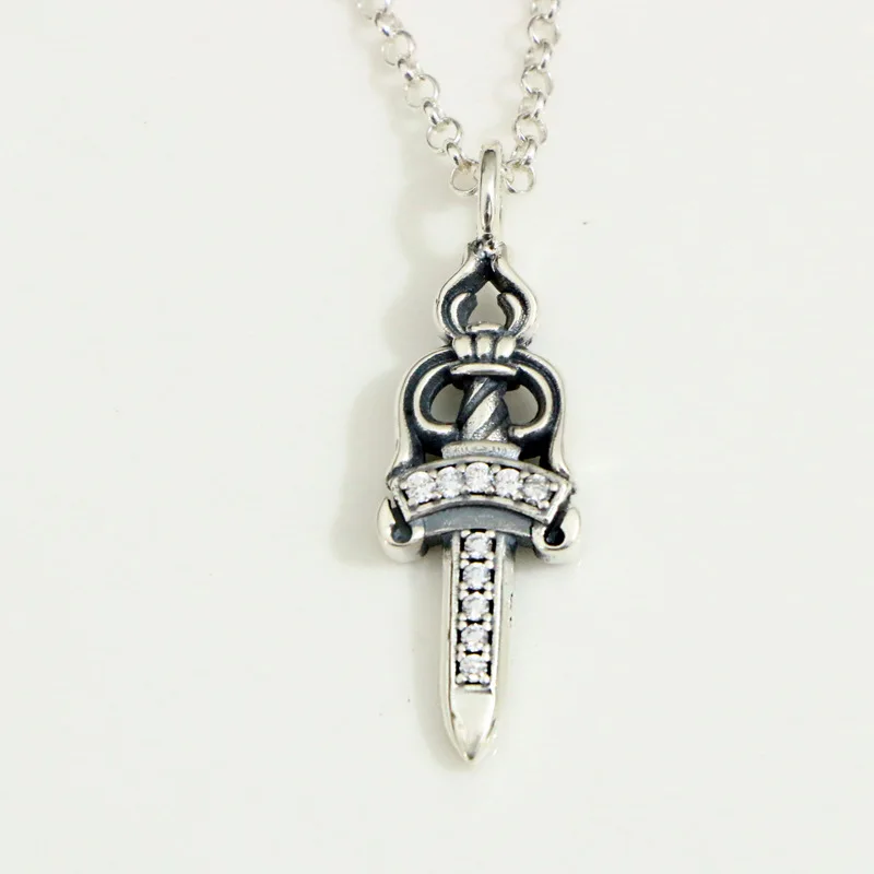 

S925 Sterling Silver Vintage Sword Pendant Men's Fashion Personality Hip Hop Punk Style Necklace Pendant Women's Clavicle Sweate