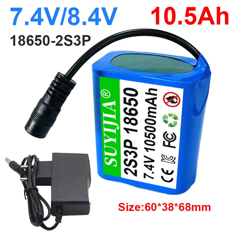 

8.4V 10500mAh 2s3p 18650 Lithium Battery, Built-in BMS for 7.4V 8.4V Bicycle Lights, Fishing Lights, and Remote Control Boats