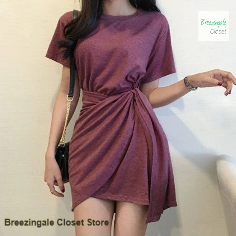 

Korean retro personality strap waist dress female spring and summer new fashion solid color slim elastic skirt bag hip skirt.