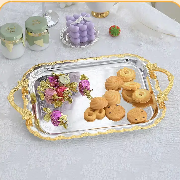 European Ceramic Eco-Friendly Dishwasher Safe and Available Lid with Hollow Lace Gold and Silver Rectangle
