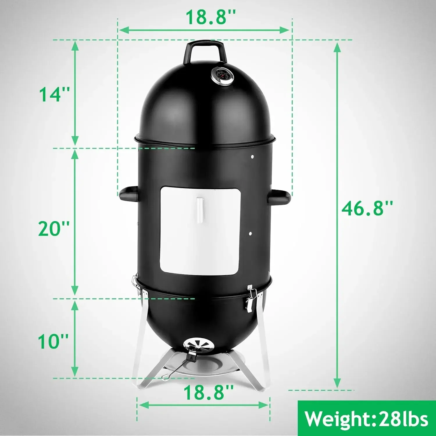 3 in 1 Vertical Steel Charcoal Smoker, Heavy Duty 3-Layer Round BBQ Grill Smokey Mountain Cooker for Outdoor Cooking, Black