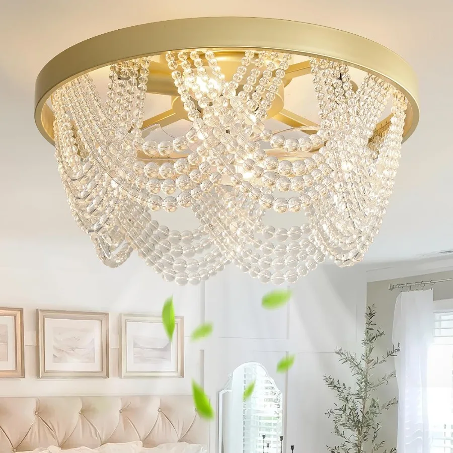 20 Inch Boho Ceiling Fan with Light Bohemian Ceiling Fans with Lights Remote Control Enclosed Caged with 6 Speeds for Bedroom N