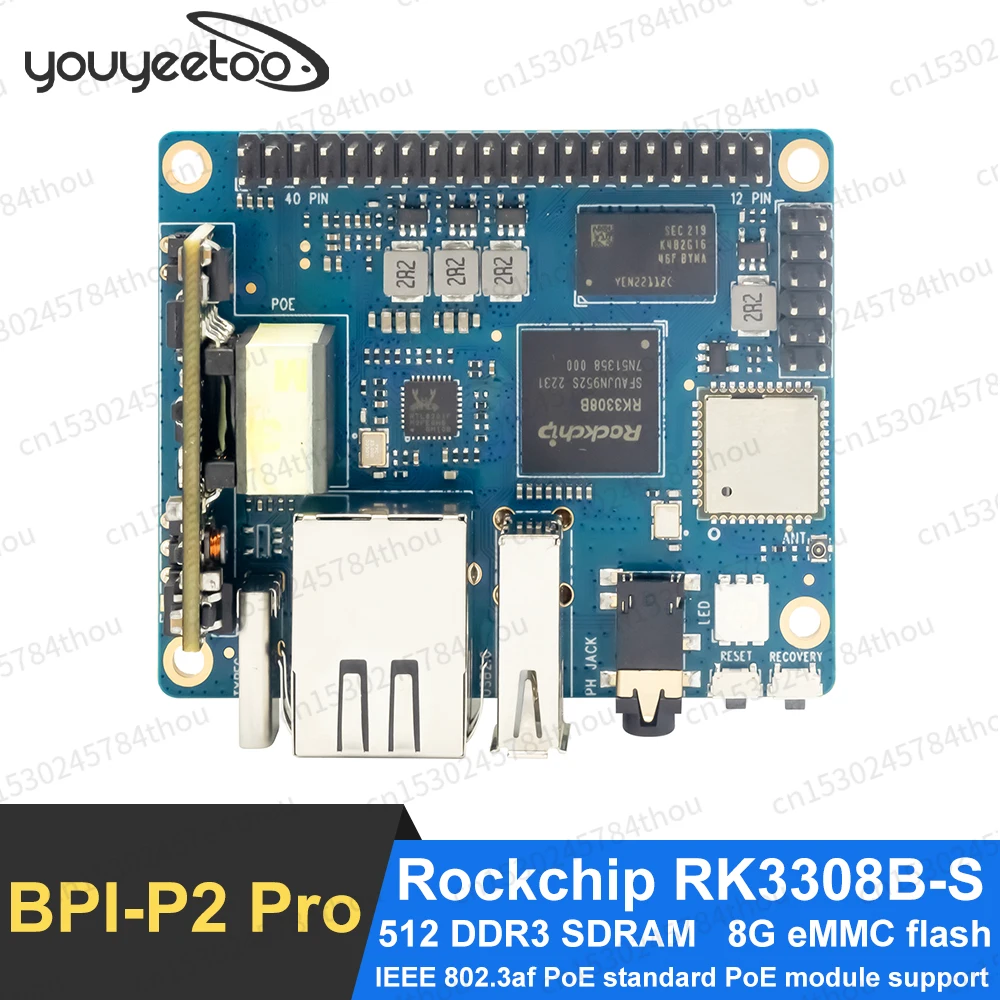 

Banana Pi BPI-P2 PRO Rockchip RK3308 Development Board With POE Module 40 PIN GPIO 512M DDR3 8G eMMC Support WiFi Bluetooth