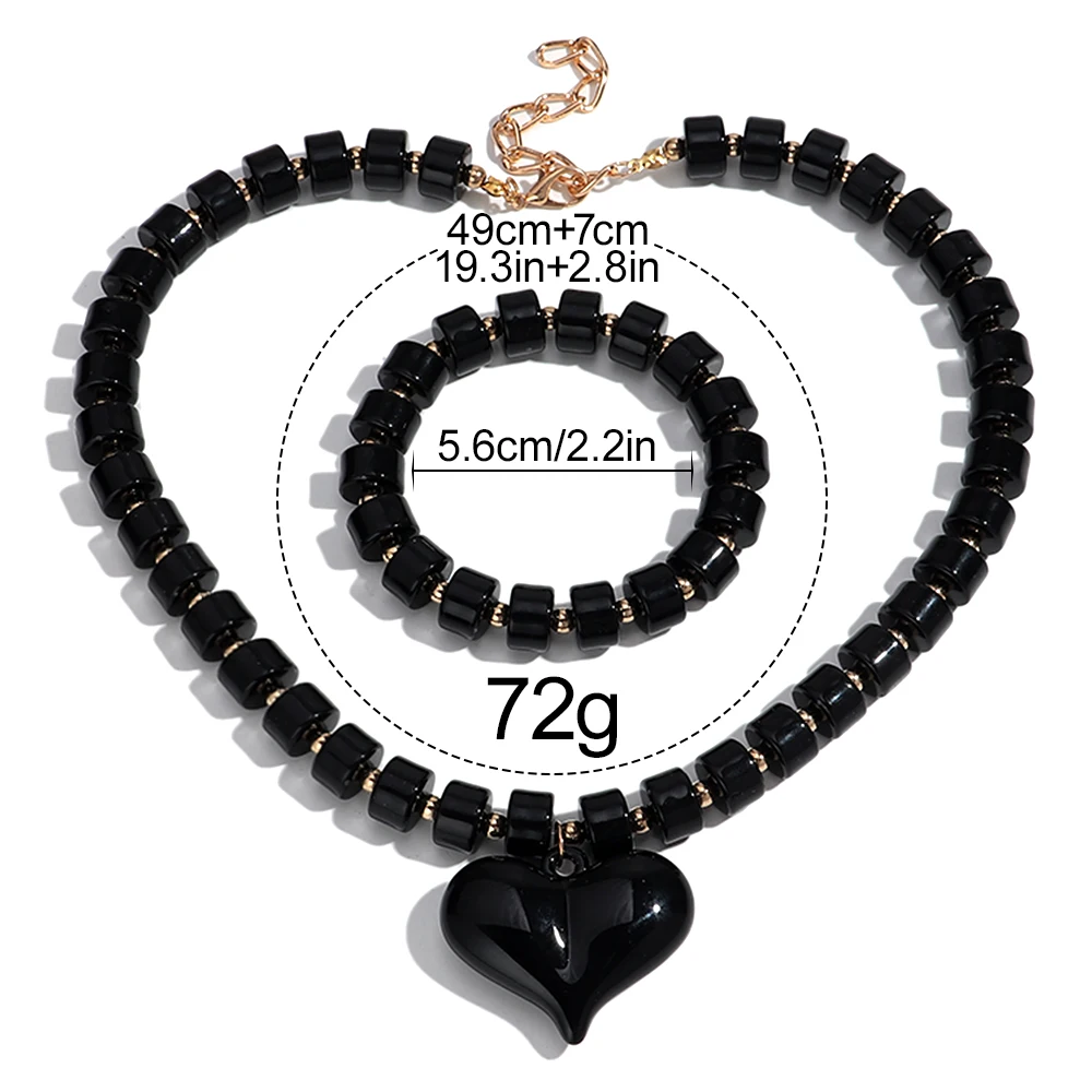 Gothic-Acryl-Armbänder mit schwarzen Perlen, Halsketten-Set für Damen, modischer Herz-Anhänger, Choker-Halsketten, 2025, neuer Schmuck – Detail 1