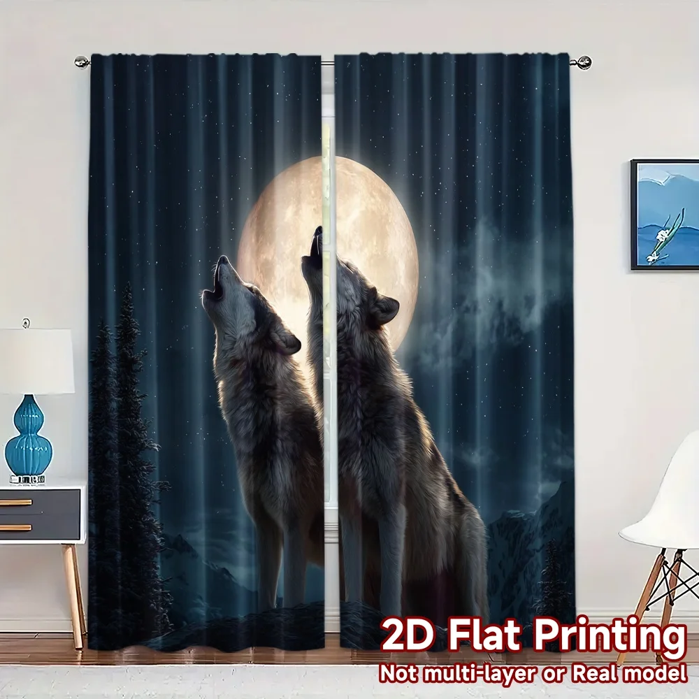 2pcs, 2D FLAT PRINTING Curtains (Without Rod) Lunar Harmony Light Filtering Modern Curtains Durable 100% Polyester Fabric