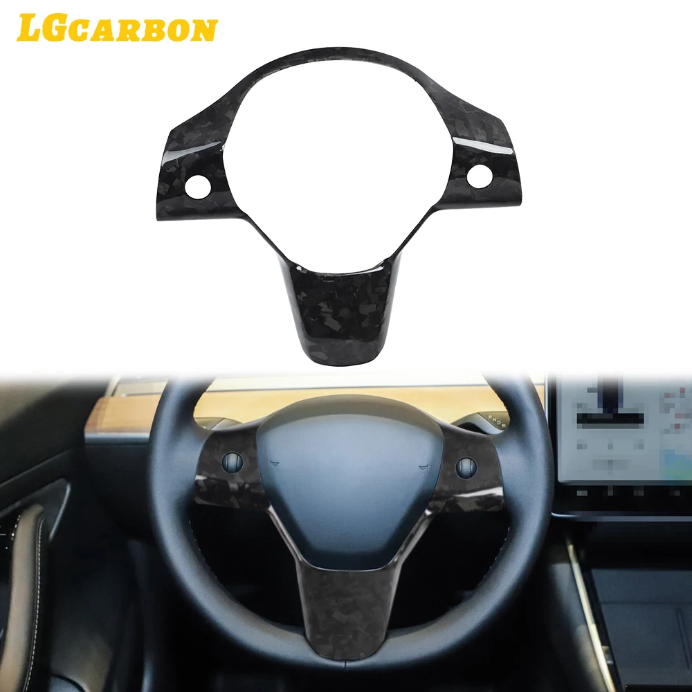 LGcarbon For Tesla Model 3 Model Y 2017-2020 Forged Dry Carbon Steering Wheel Cover Frame Trim