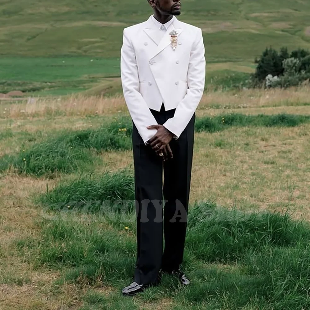 

Smart Casual Men's Suit For Wedding Contrast Color Double Breasted Blazer Set Handsome Groom Tuxedo Custom Fashion Clothes Set