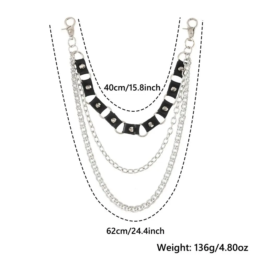 Джинсовая цепочка в стиле панк с колючим дизайном, аксессуары для уличных танцев, прочная многослойная поясная цепочка, поясная цепочка в стиле хип-хоп для женщин и мужчин