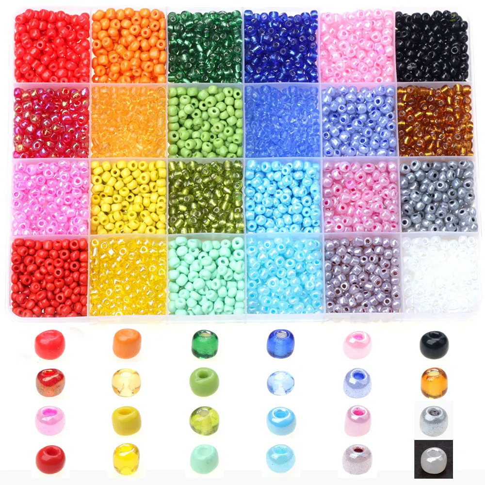 24 Colors 2/4mm Czech Glass Seed Beads Set Small Craft Beads for DIY Necklace Bracelet Earrings Jewelry Making Brand New