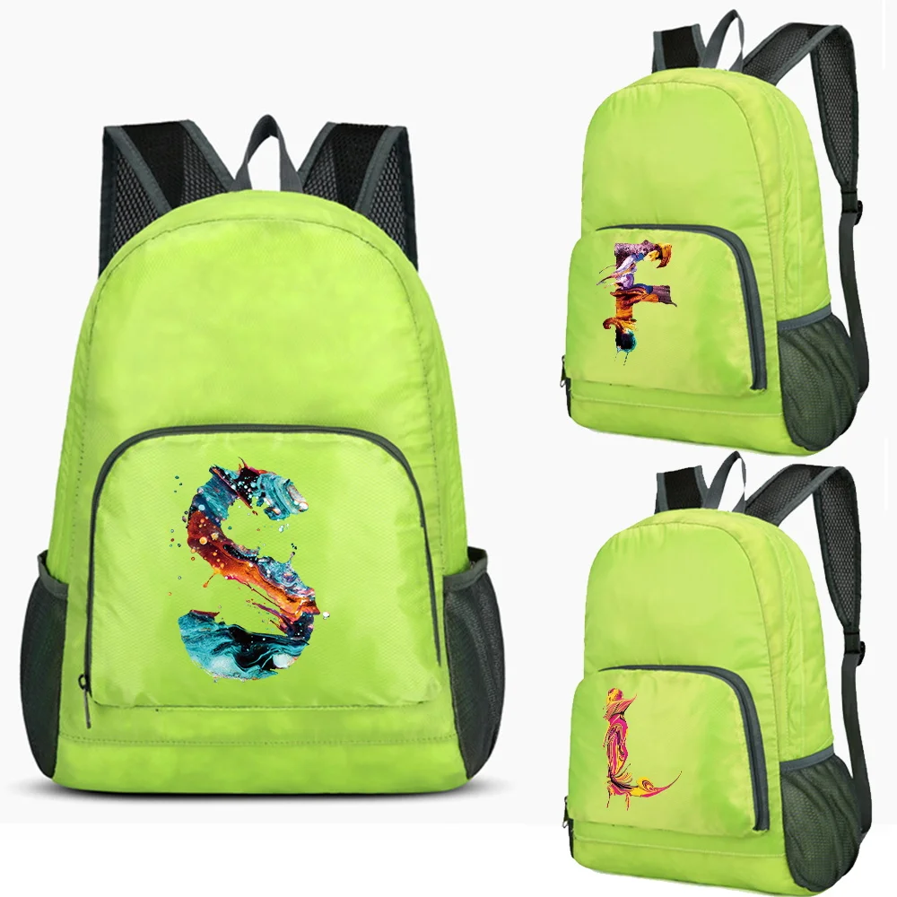 Backpack Women Lightweight Portable Foldable Travel Camping Organizer Paint Letter Print Schoolbag Sports Mountaineering Daypack