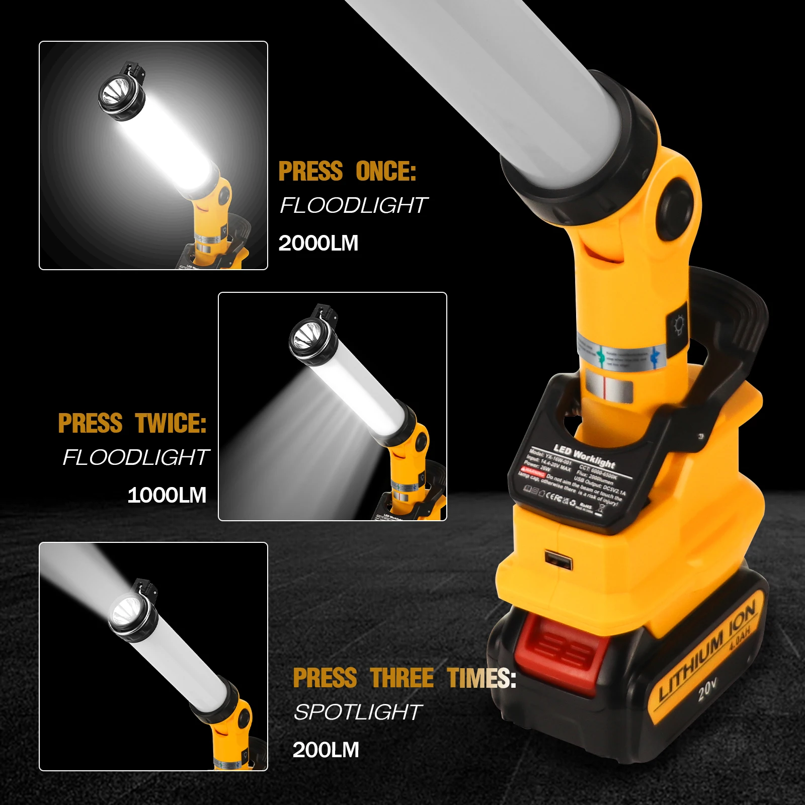 LED Work Light for Dewalt 26W 14.4V-18V Lithium Battery 2000LM USB Flashlight DCB203 DCB204 DCB206 DCB205-2 DCB204-2 DCB206-2