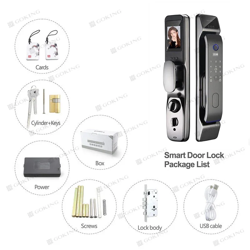 Smart Electronic Fingerprint Door Lock with 3d Face Recognition and Wifi Camera, Can Be Used for Home Anti-theft