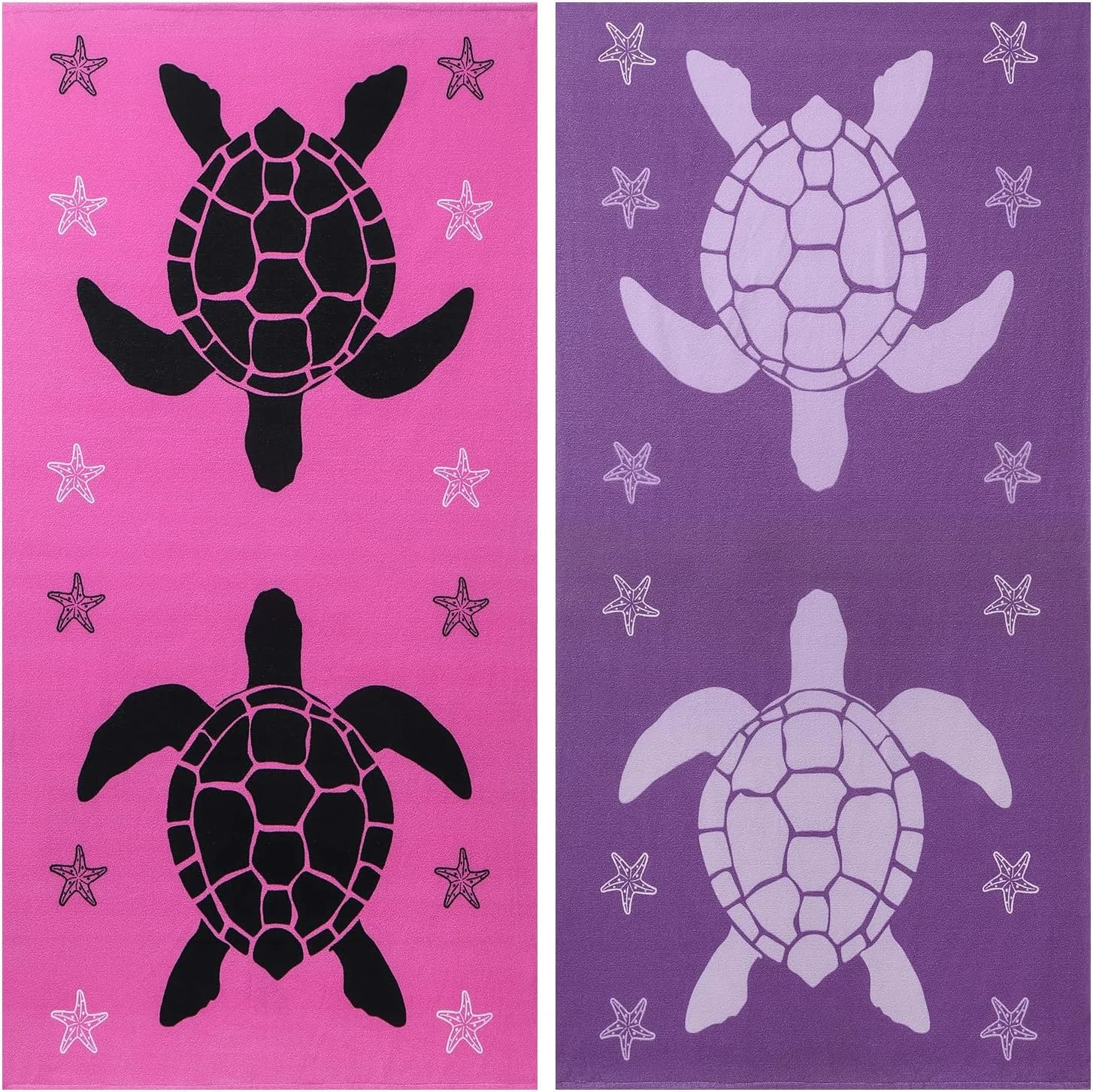 Marine Life Beach Towel Black And Purple Sea Turtles Surrounded By Starfish Educational Print Teaches Kids About Ocean Creatures