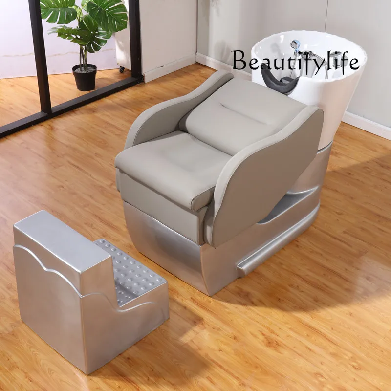 Shampoo Chair for Hair Salon Ceramic Deep Basin Flushing Bed Barber Shop Washing Bed Stainless Steel Half Lying