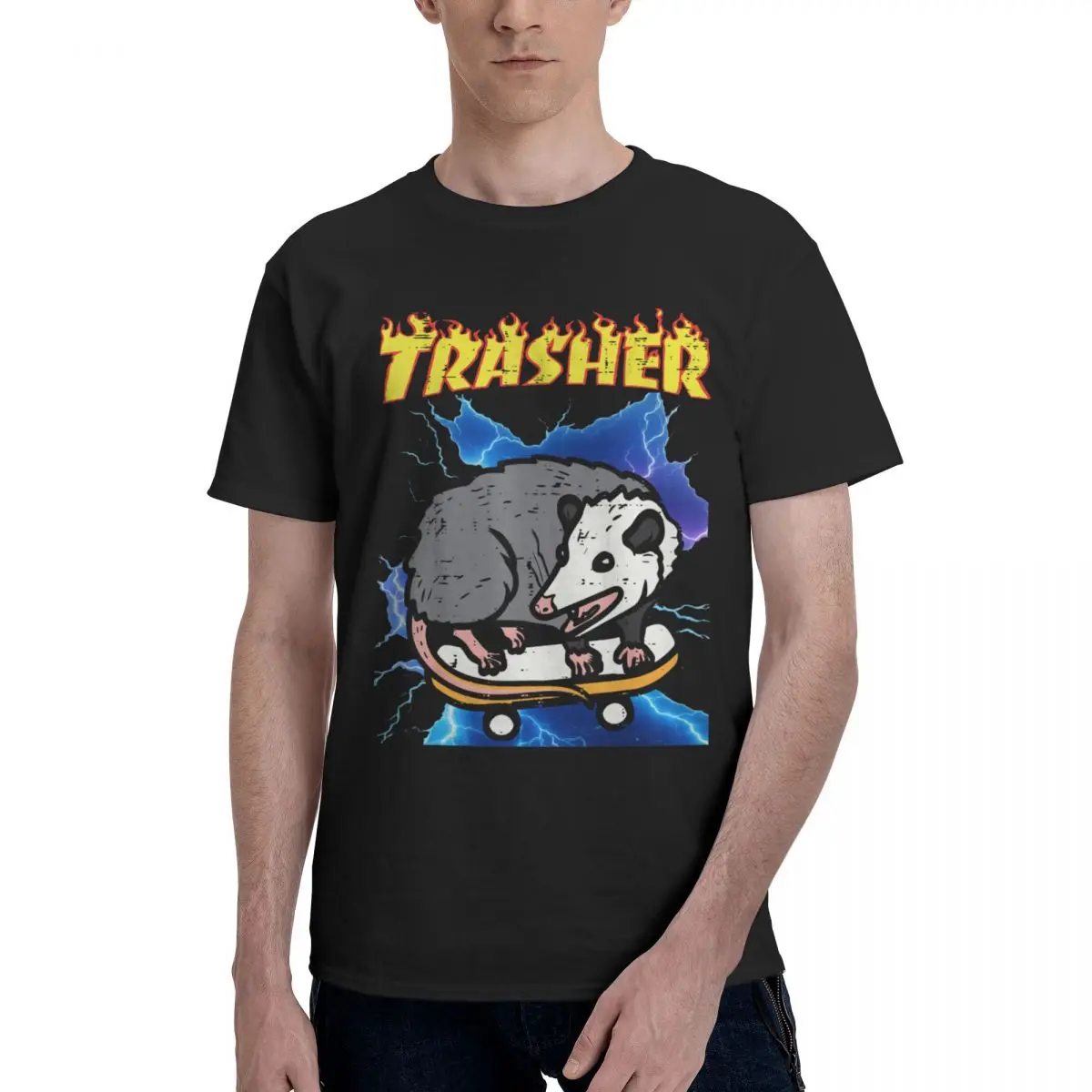 Men Opossum Skateboard Trasher Funny Possum Skater T Shirt Streetwear Oversized Cotton Sleeve Custom T-shirt