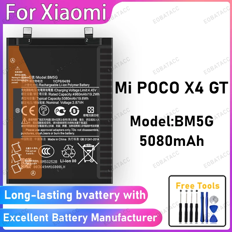 

100% New 5080mAh BM5G Battery For XIAOMI POCO X4 GT Battery Replacement Bateria+Free Tools
