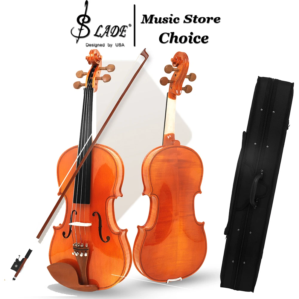 AV-609 4/4 Violin Astonvilla Solid Spruce Top Tiger Maple Back Violin Hand-Carved Fiddle Outfit with Ebony/Zebrano Fittings