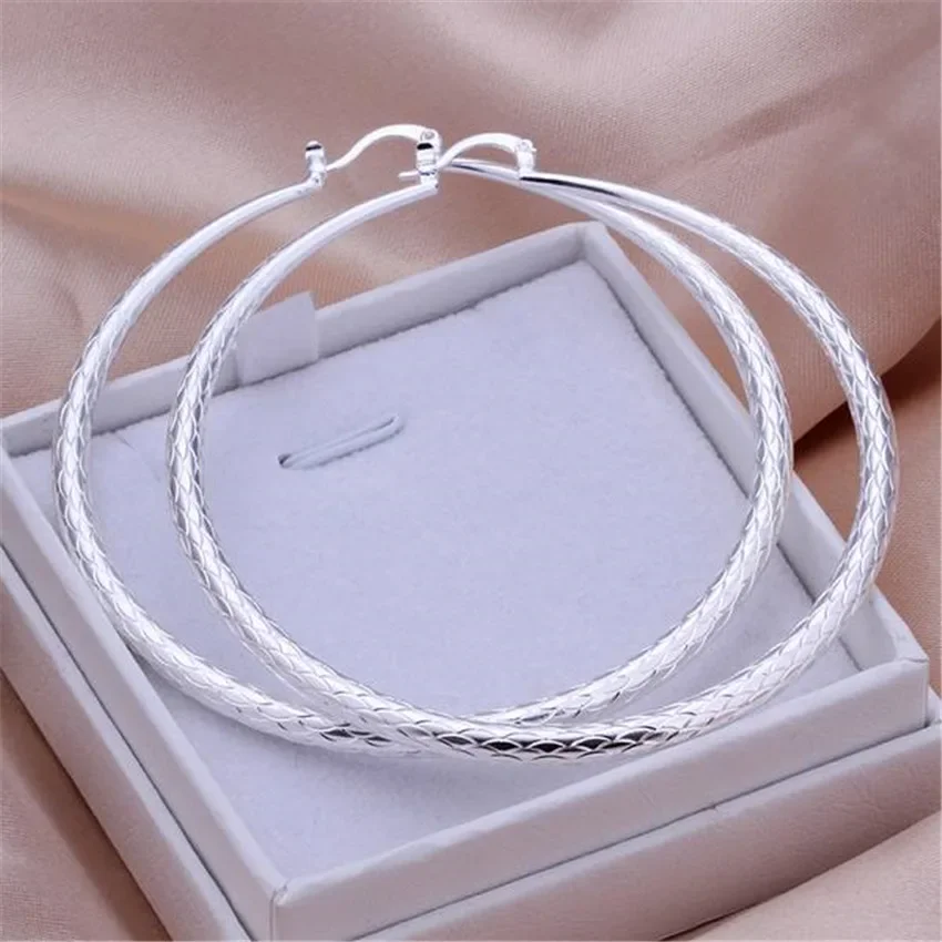 Big Large 7CM Circle Silver 925 Plated Earrings For Women Wedding Gift Popular Jewelry Lady E289