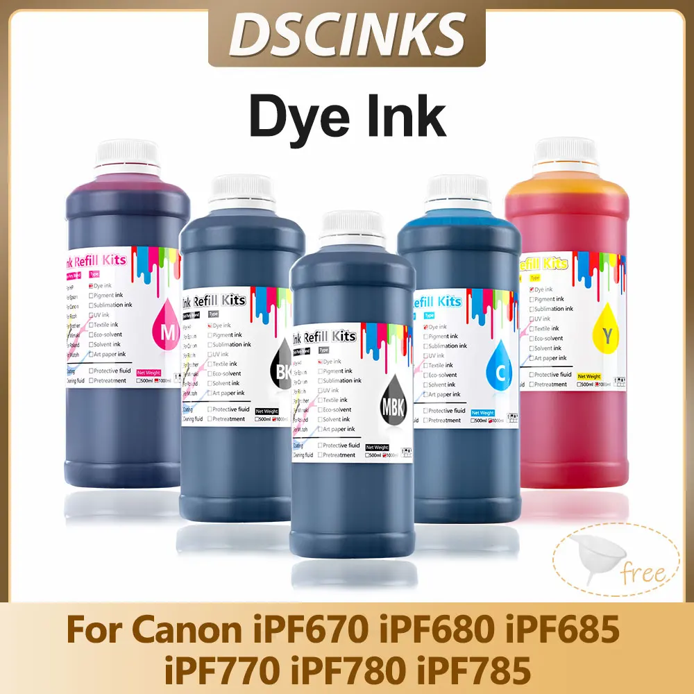 1000ml PFI-107 ink for Canon PFI-107 Dye Ink BK C M Y For Canon iPF670 iPF680 iPF685 iPF770 iPF780 iPF785 670 Printer PFI107