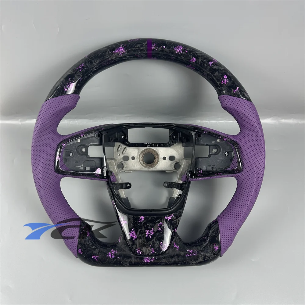 Custom Purple Forged Carbon Fiber Leather Steering Wheel for 2016 2017 2018 2019 2020 2021 Honda Civic