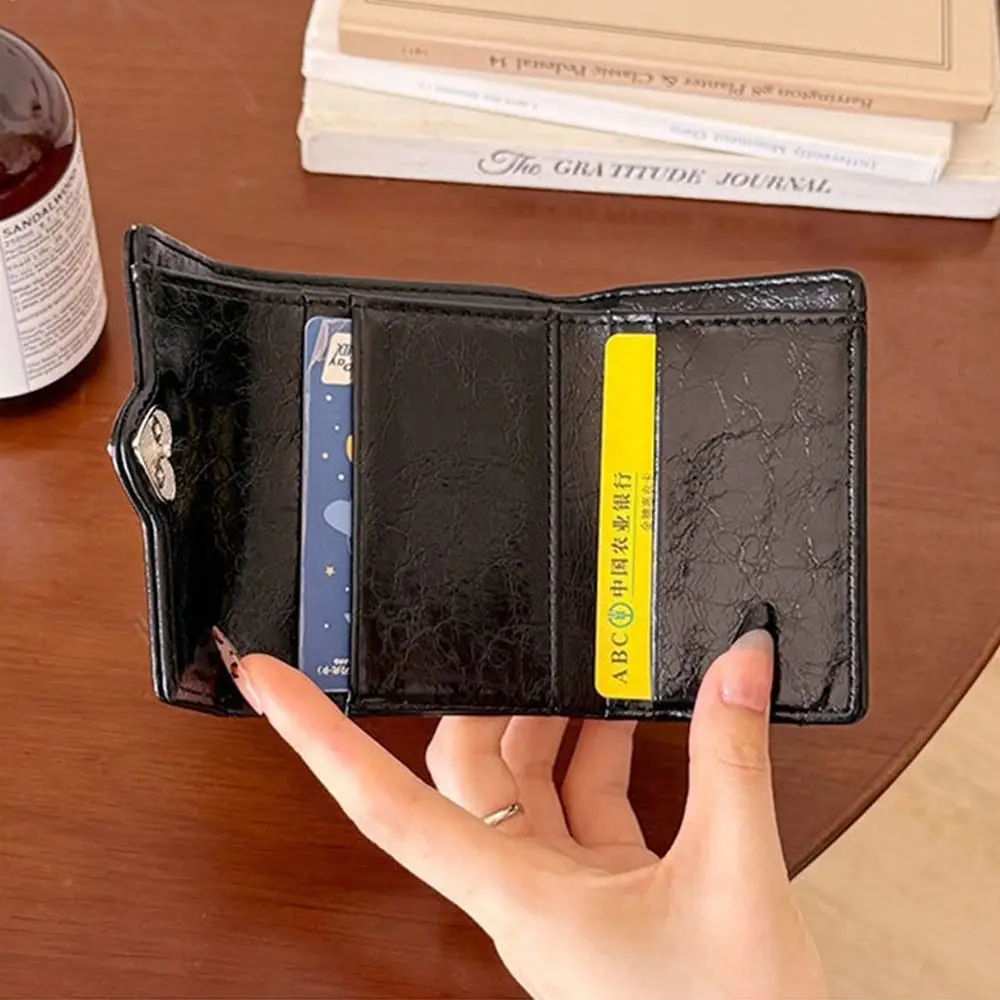 

Portable Korean Crack Heart Wallet Short PU Leather Women's Leather Wallet Fold High Quality Student Purse Girls