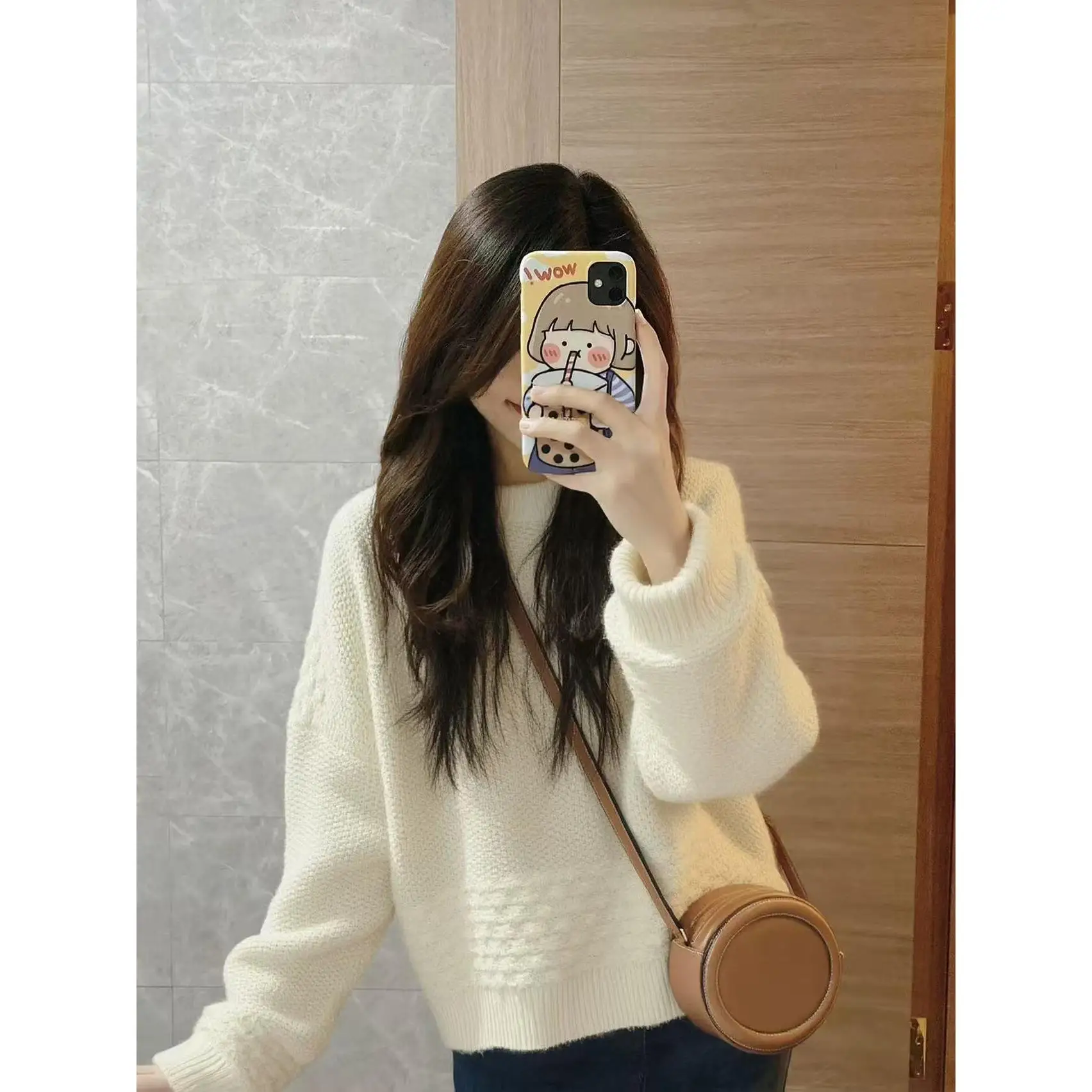 

Вязаный свитер, женский свободный крой, ленивый Sle Milkin, новинка 202, осень Faion, повседневный удобный хлопковый топ