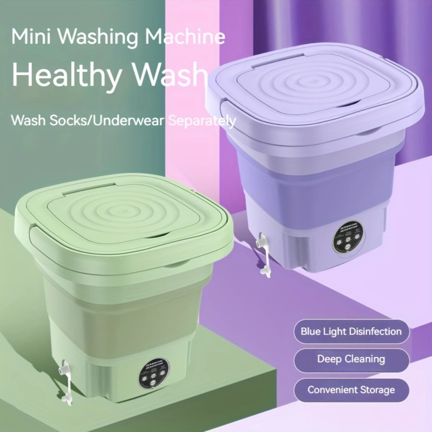 2.11gal Large Capacity Folding Washing Machine, Mini Portable, Suitable For  Or Travel, Suitable For Automatic Washing Of Underw