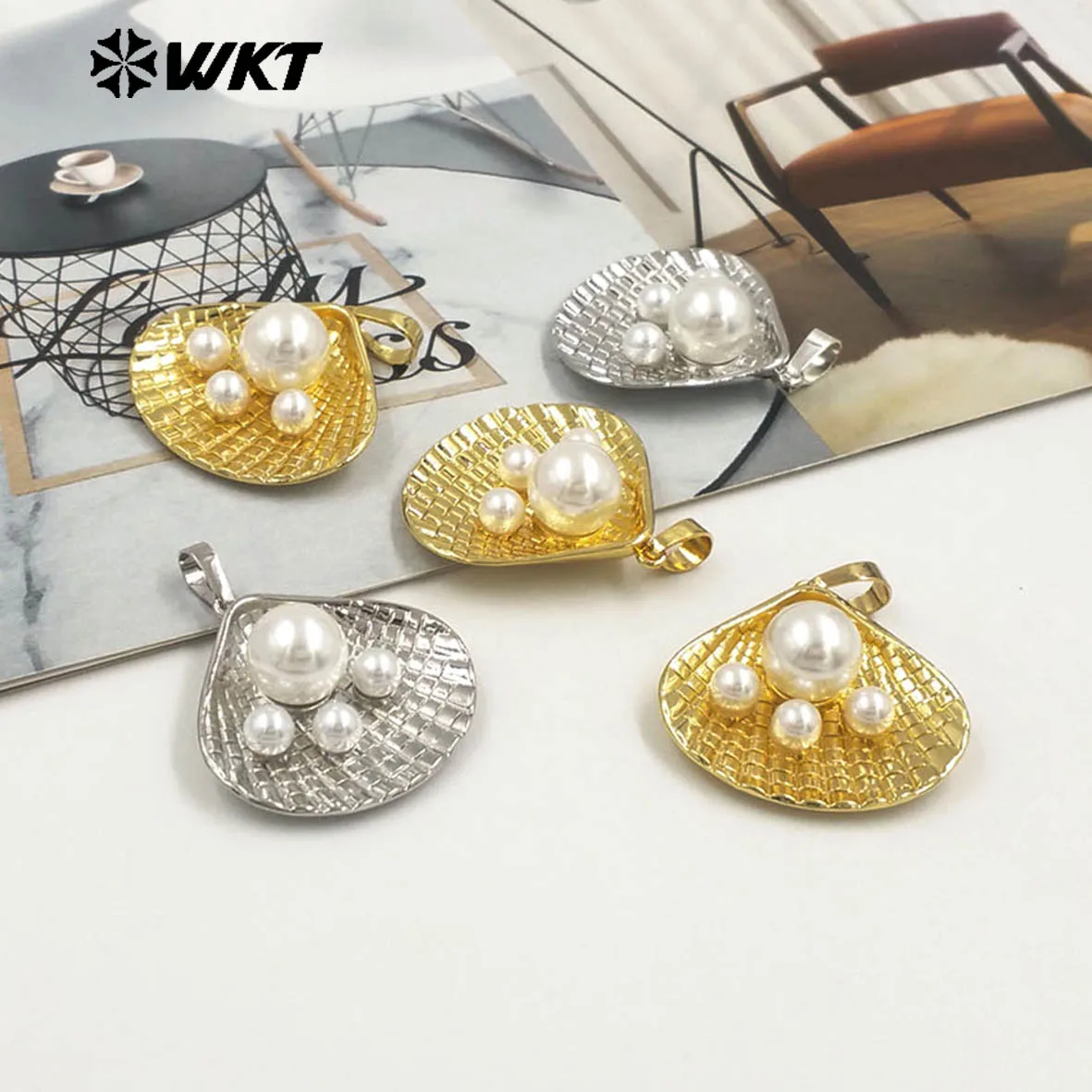 

WT-JP399 WKT Элегантный кулон с жемчугом ручной работы меньшинства и настоящим позолоченным покрытием для женщин, повседневное украшение