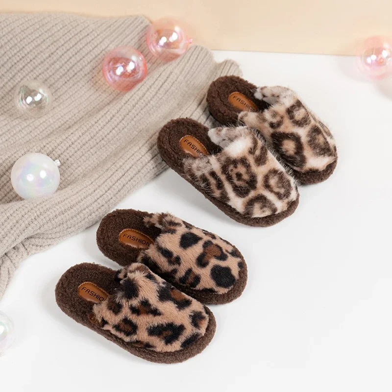 

Kids Fashion Casual Slipper Chic Leopard Trendy Girls Warm Shoes Suede Soft Bottom 2025 Winter New Children Plush Shoes Non-slip