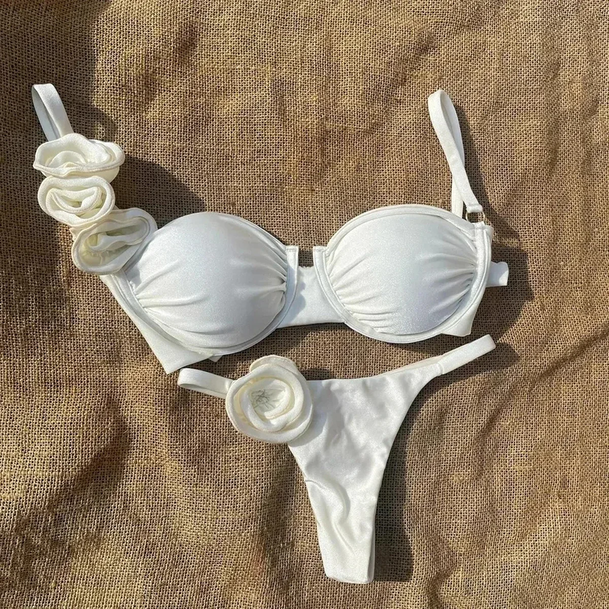 Bikini con realce para mujer, traje de baño Sexy con flores, conjunto de Bikini brasileño, ropa de playa de cintura alta, 2024