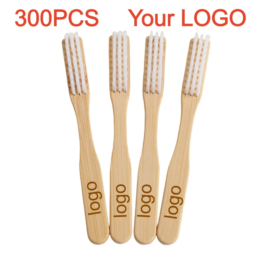 300PCS Mini Handle Bamboo Toothbrushes Custom Your Brand LOGO Short Handle Wooden Toothbrush for prison Teeth Cleaning