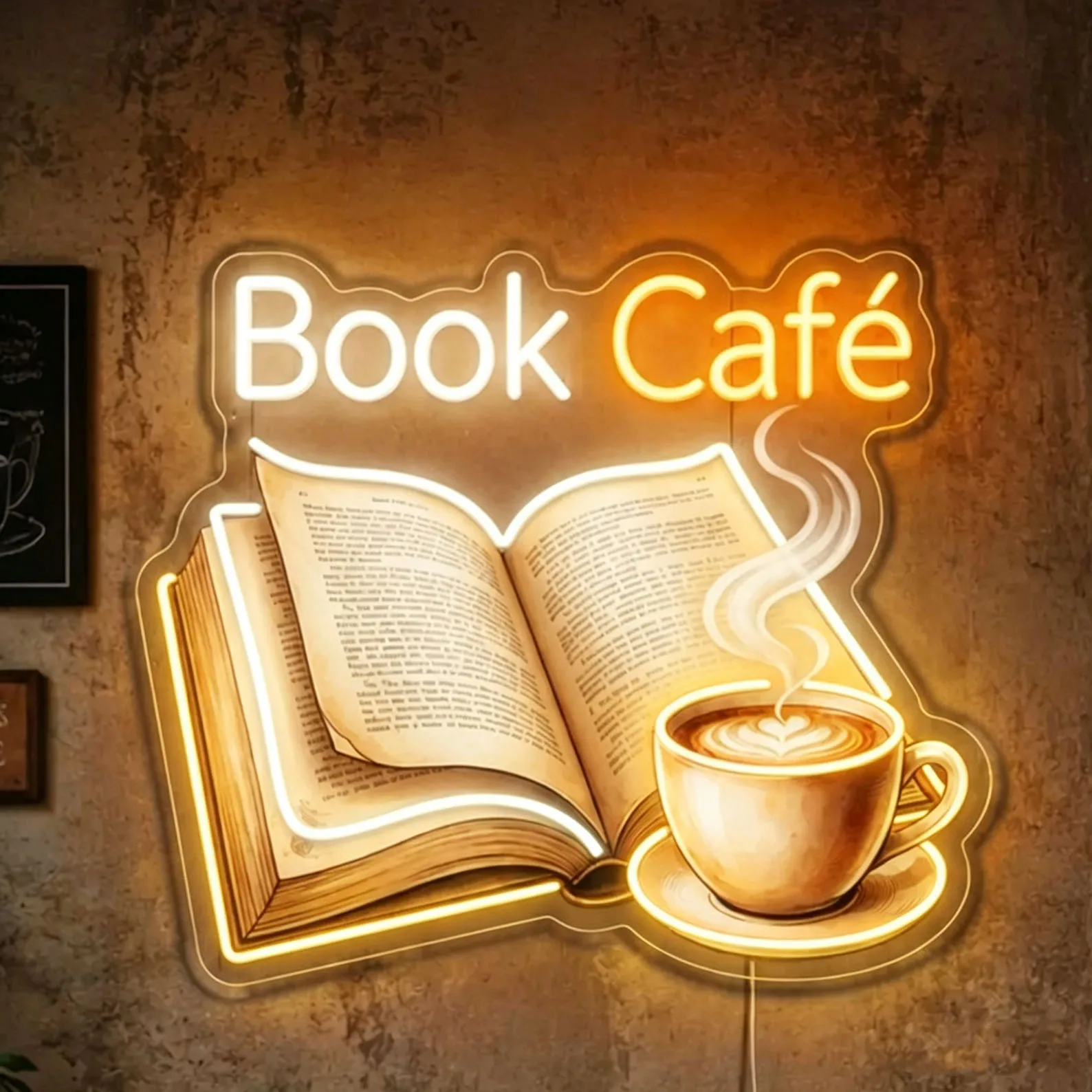 Book Cafe Neon Sign,Reading Neon Sign With Coffee Cup,Reading Nook,Cafe,Living Room,Home Library,Bookstore Decor,Book Lover Gift