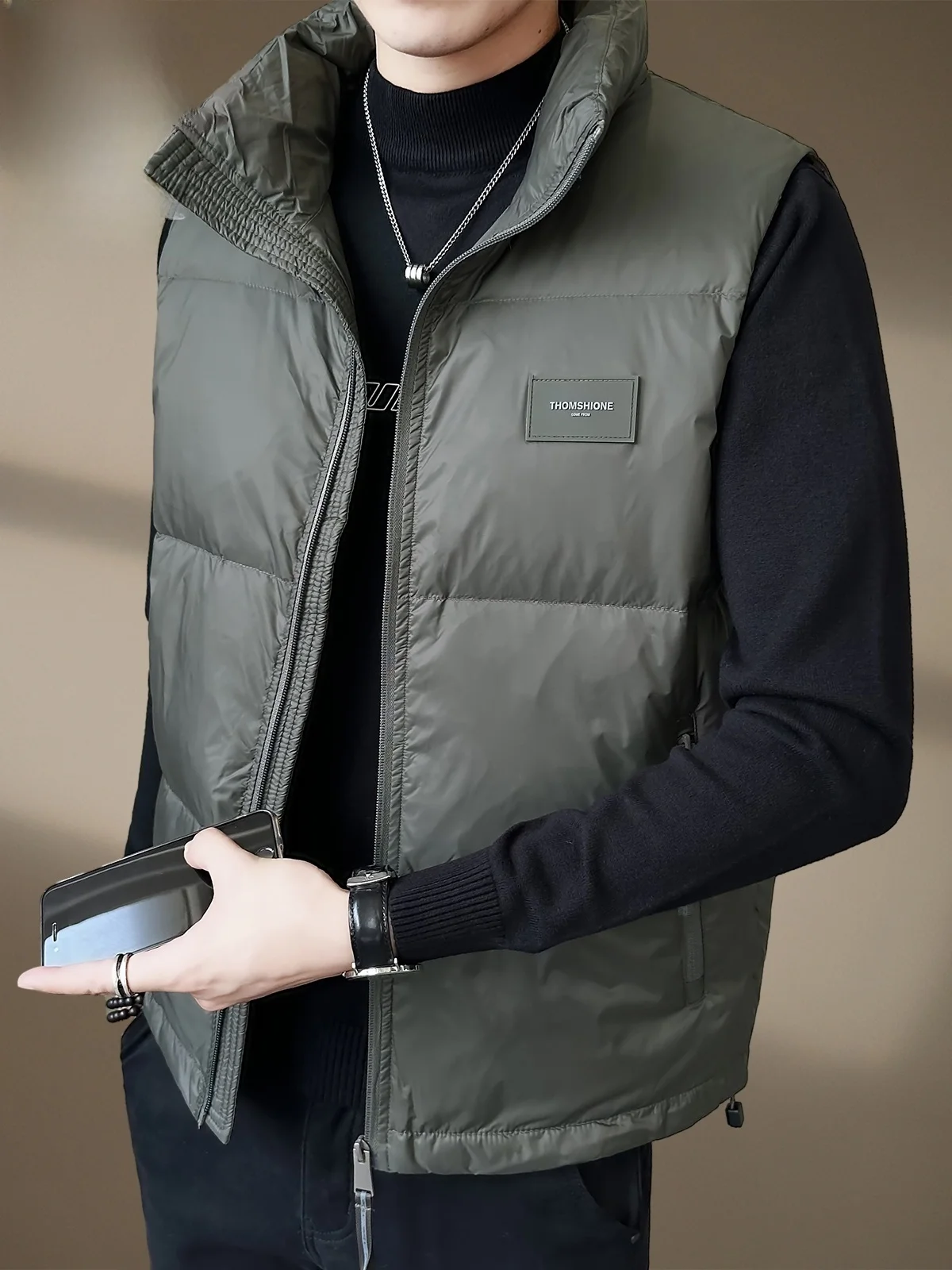 

Men's down Vest Jaet Winter Warm Stand Collar Outerwear Faionable Youth Active Sle Nylon Fabric Du down Filling