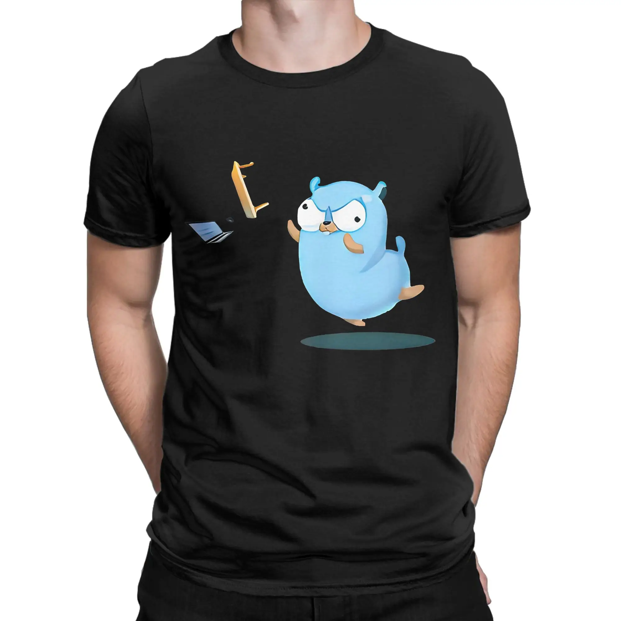 Golang Gopher Go Rage Funny Graphic 100% Cotton T-Shirt gopher Tops Tees For Men
