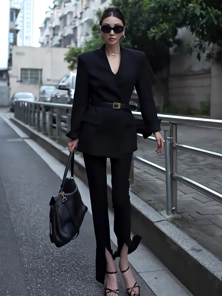 

Модное элегантное женское пальто премиум-класса с V-образным вырезом, приталенное, с длинными рукавами, осенне-зимнее, новое, в стиле CleanFit