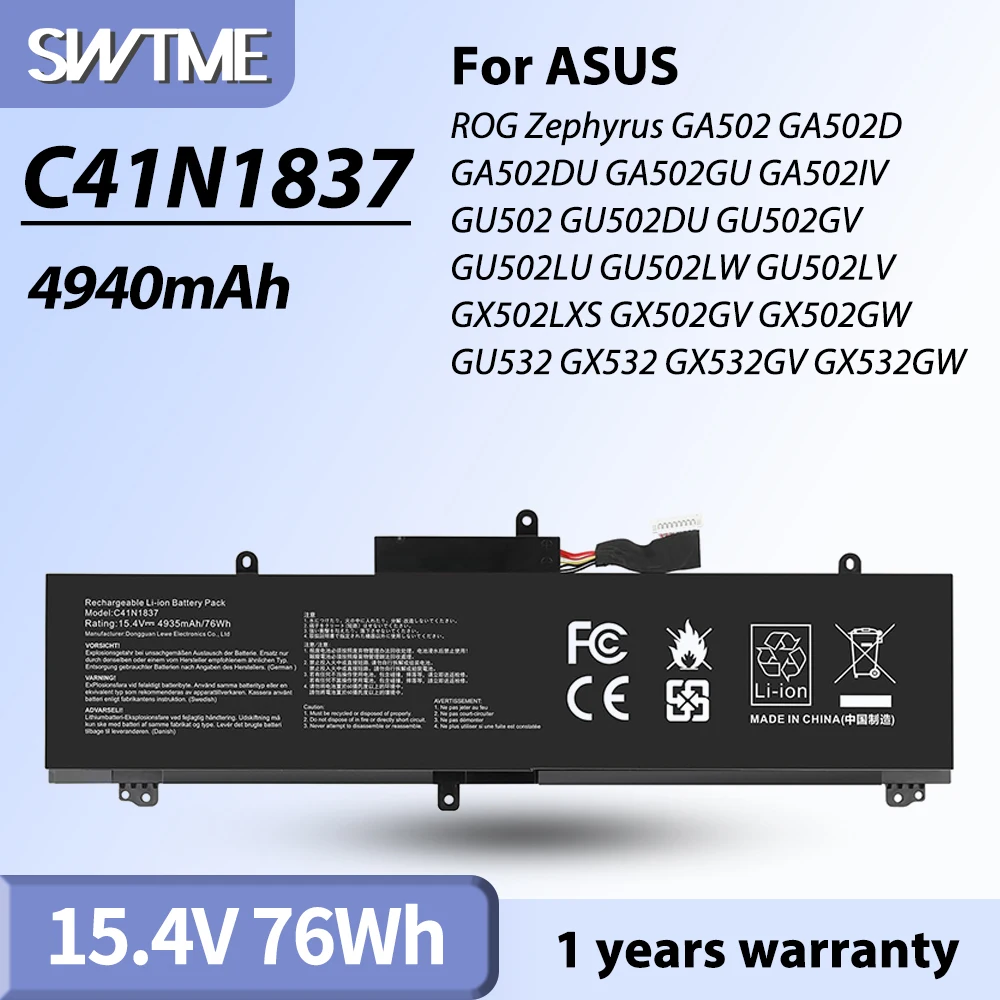 C41N1837 Laptop Battery for ASUS ROG Zephyrus GA502 GA502D GA502DU GA502GU GA502IV GU502 GU502DU GU502GV GU502LU GU502LW GU502LV