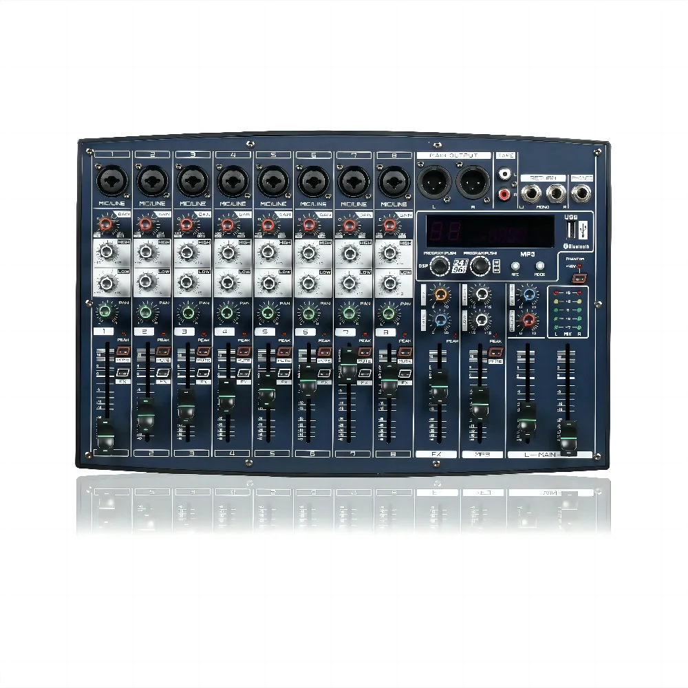 

Micfuns BX8 8Channels 16DSP 7Band EQ Sound Mixer DJ Console Effects Bluetooth USB Play for Record Live Stage Performance KTV