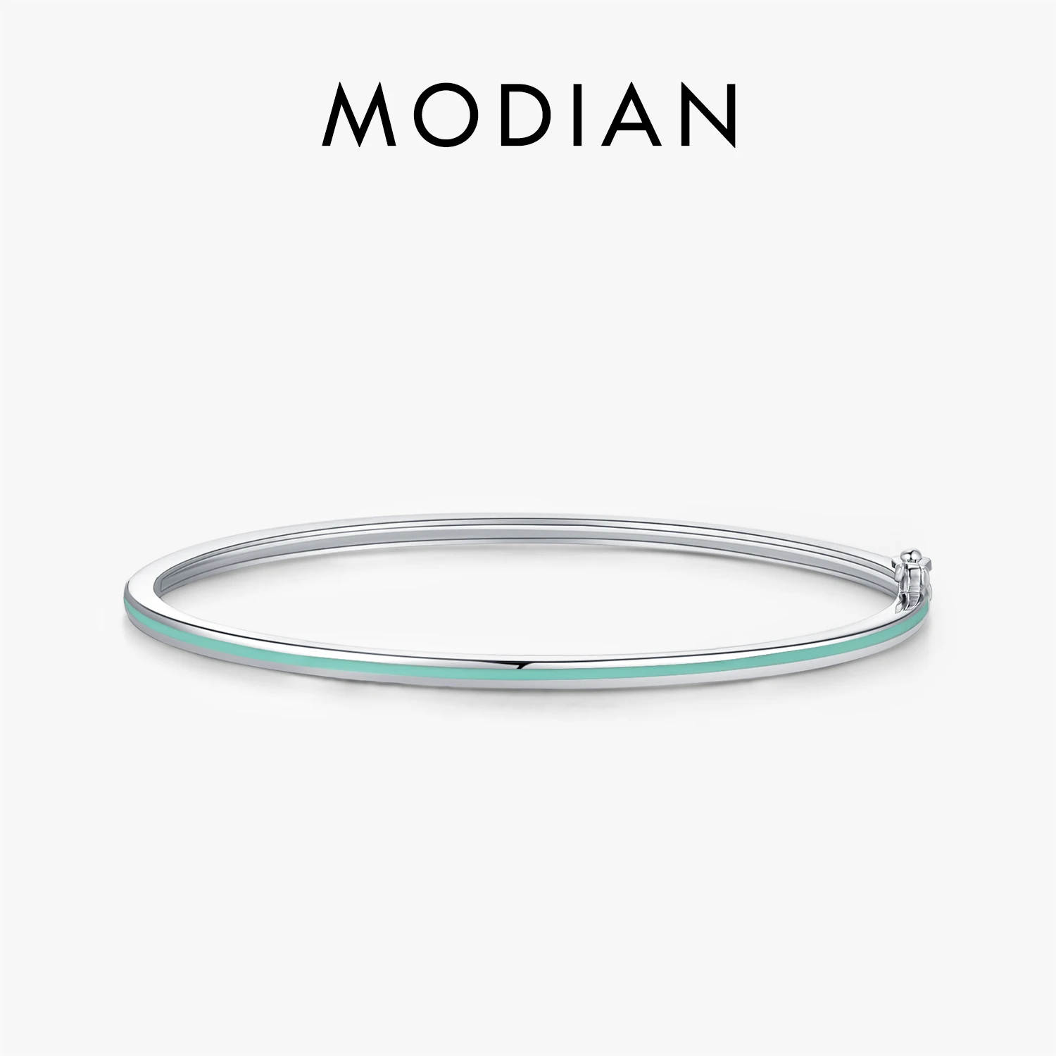 MODIAN 925 Sterling Silver Elegant Simple Mint Green Enamel Bangle Trendy Stackable Bracelets For Women Party Fine Jewelry