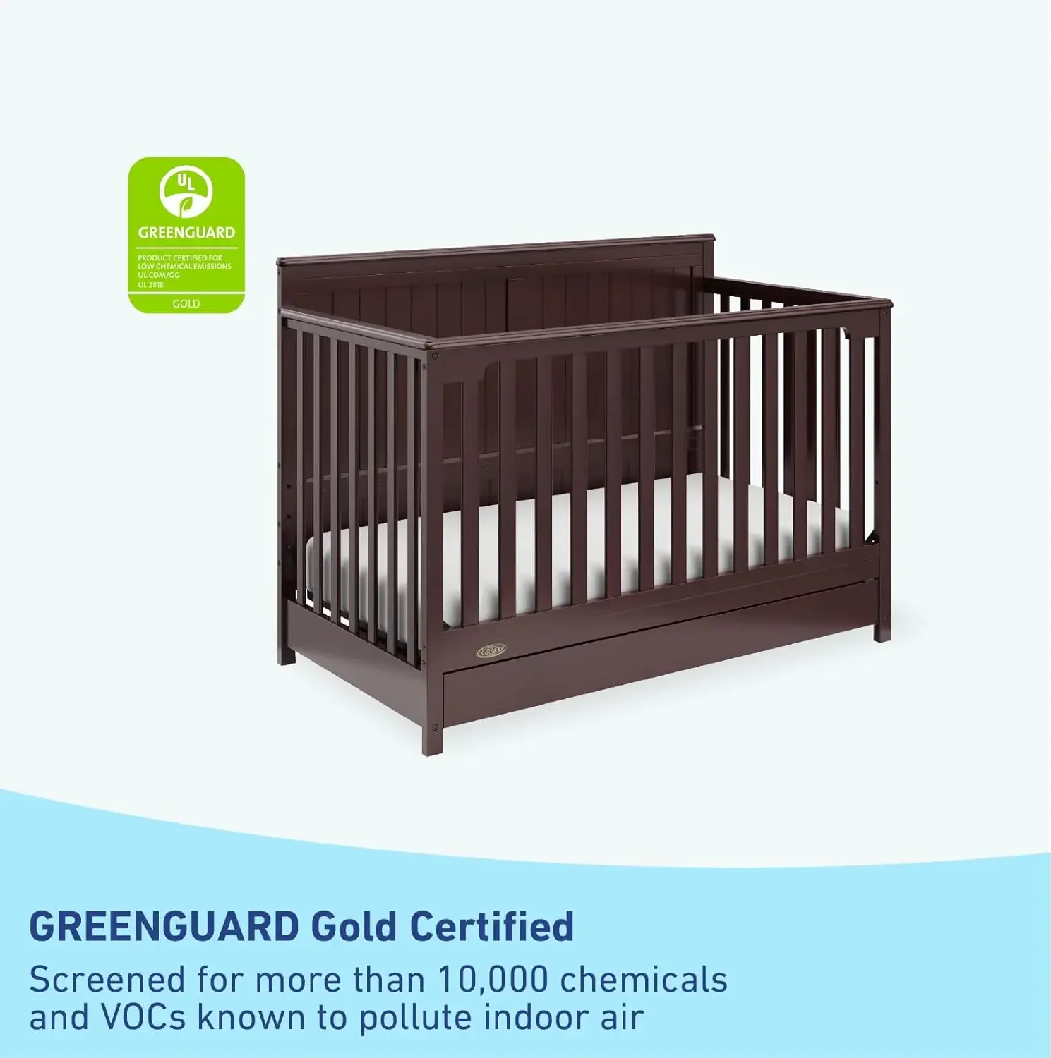 Graco Hadley Berço Conversível com Gaveta, Espresso, Full Size, Nursery Storage, Combo, 5 em 1